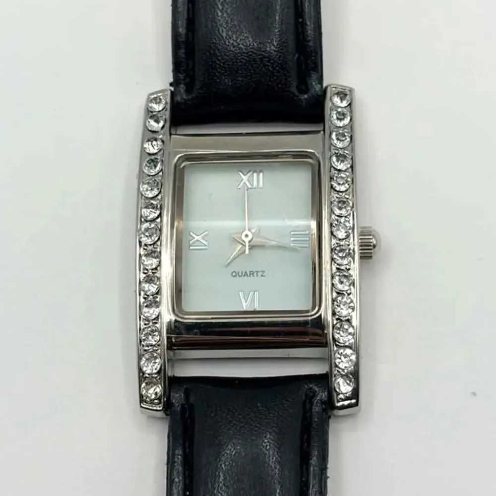 Silver & Black Crystal Watch